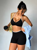Women Seamless Halter Neck Yoga FitnessTwo-Piece Set