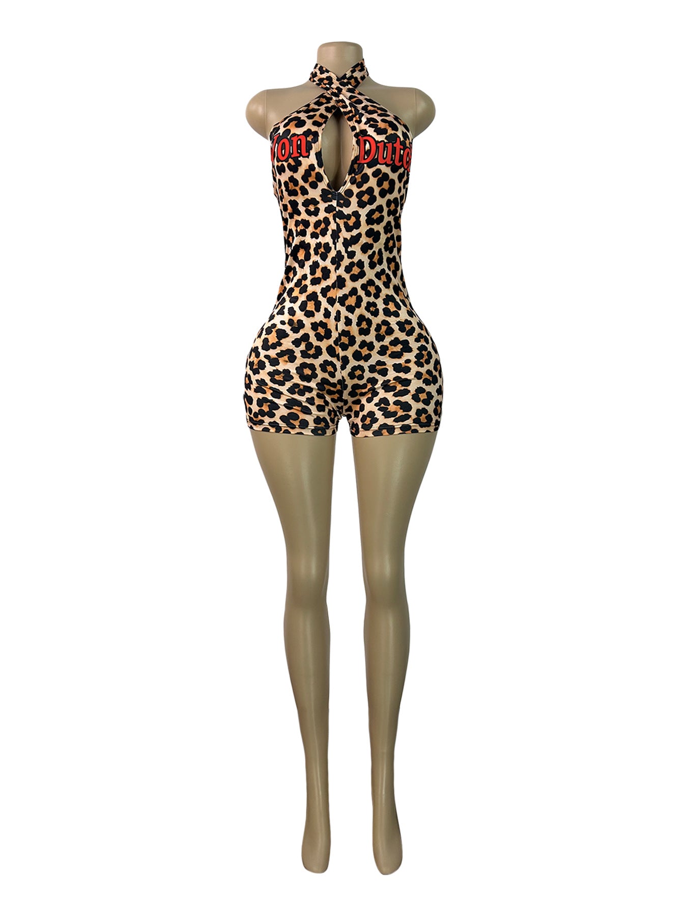 Women Fashion Cross Halter Neck Deep V Low Back Letter Print Jumpsuit Streetwear Outfit