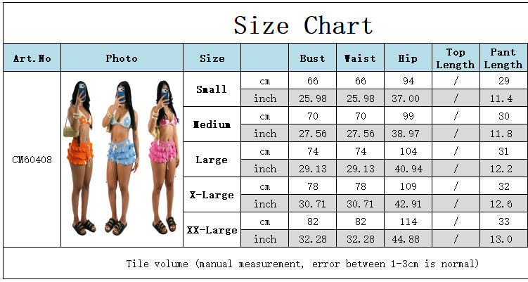Women Summer Beach Crochet Set Ruffle Lace-Up Crop Top Shorts Casual Vacation Set