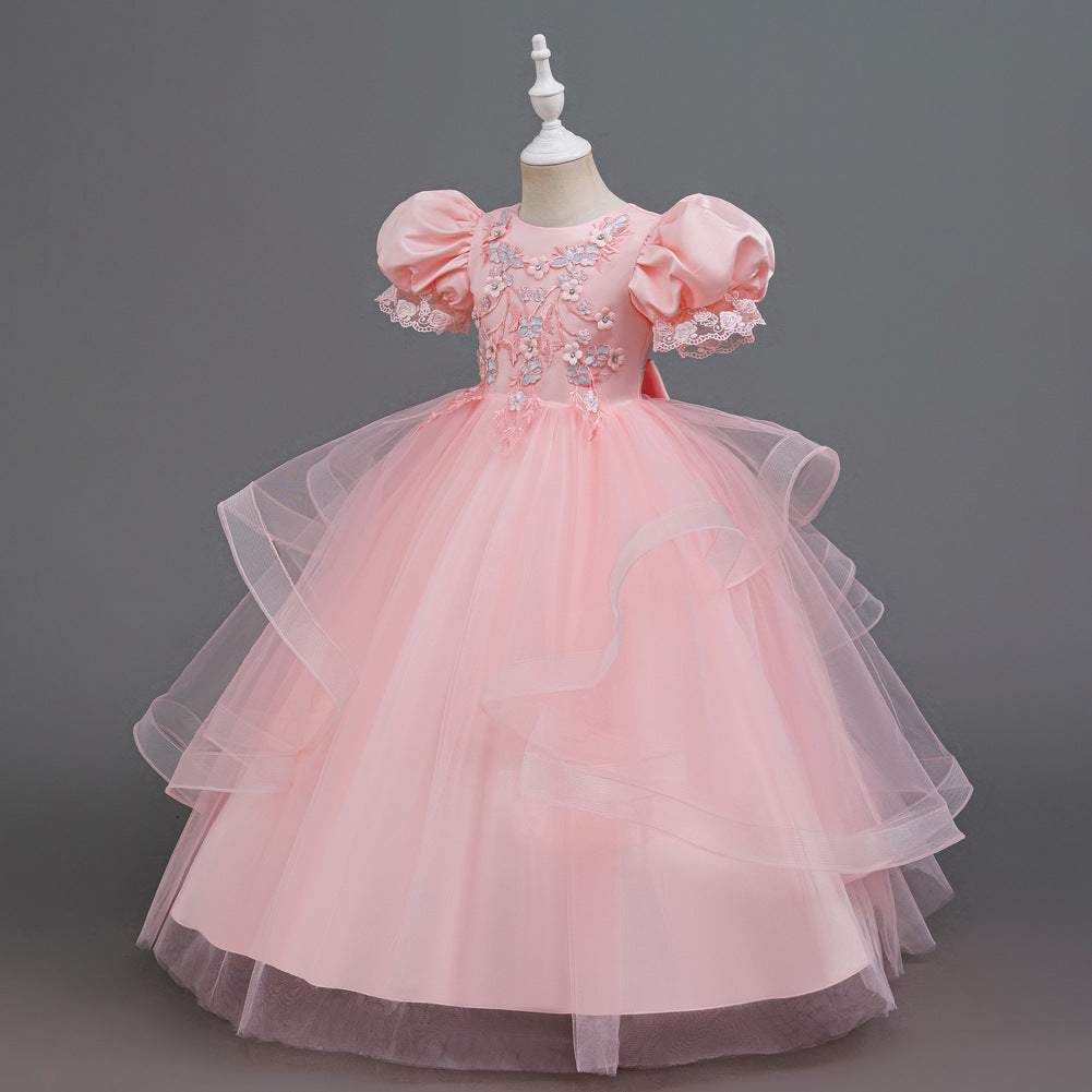 Kids Summer Beaded Wedding Princess Flower Girl Dress