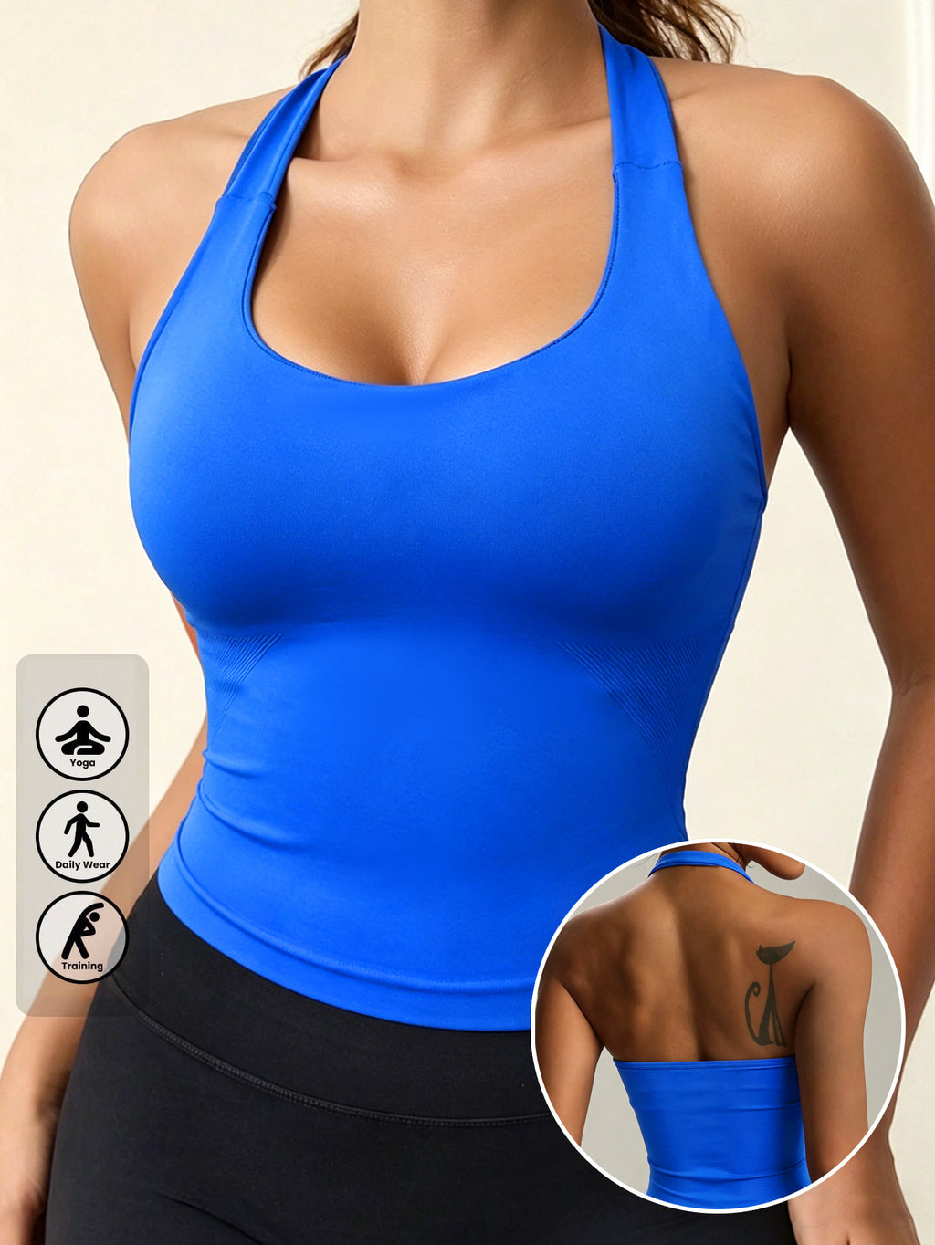 Women Square Neck Halter Neck Seamless Yoga Fitness Tank Top with Bra Pads