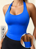 Women Square Neck Halter Neck Seamless Yoga Fitness Tank Top with Bra Pads