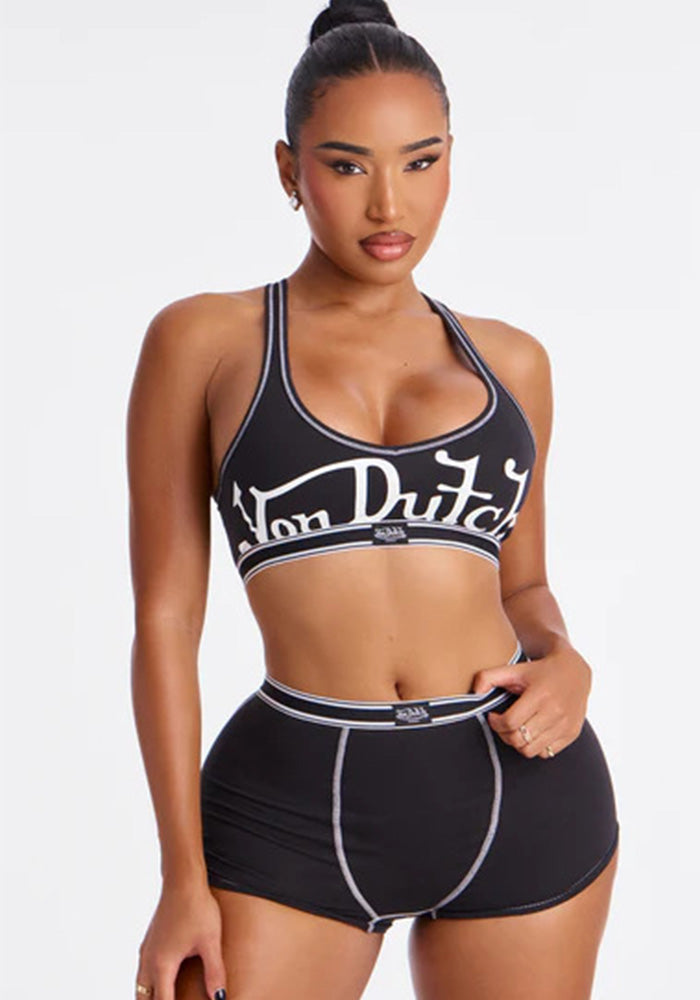 Black Women Street Letter Print Sleeveless Crop Tank Top Casual Set
