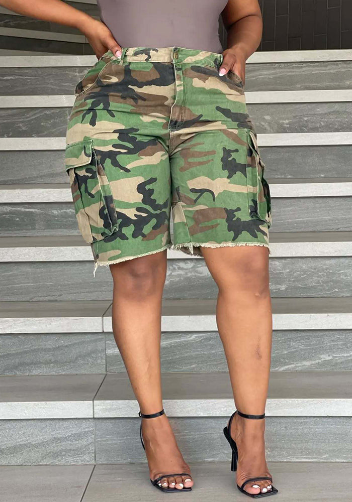 Women Summer Camouflage Casual Loose Elastic Cargo Shorts - Infinite Luxe