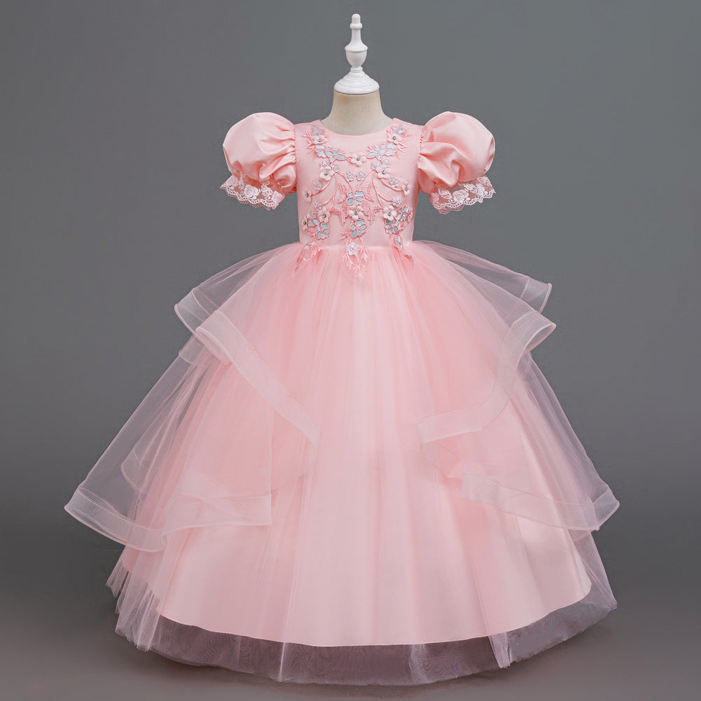 Kids Summer Beaded Wedding Princess Flower Girl Dress