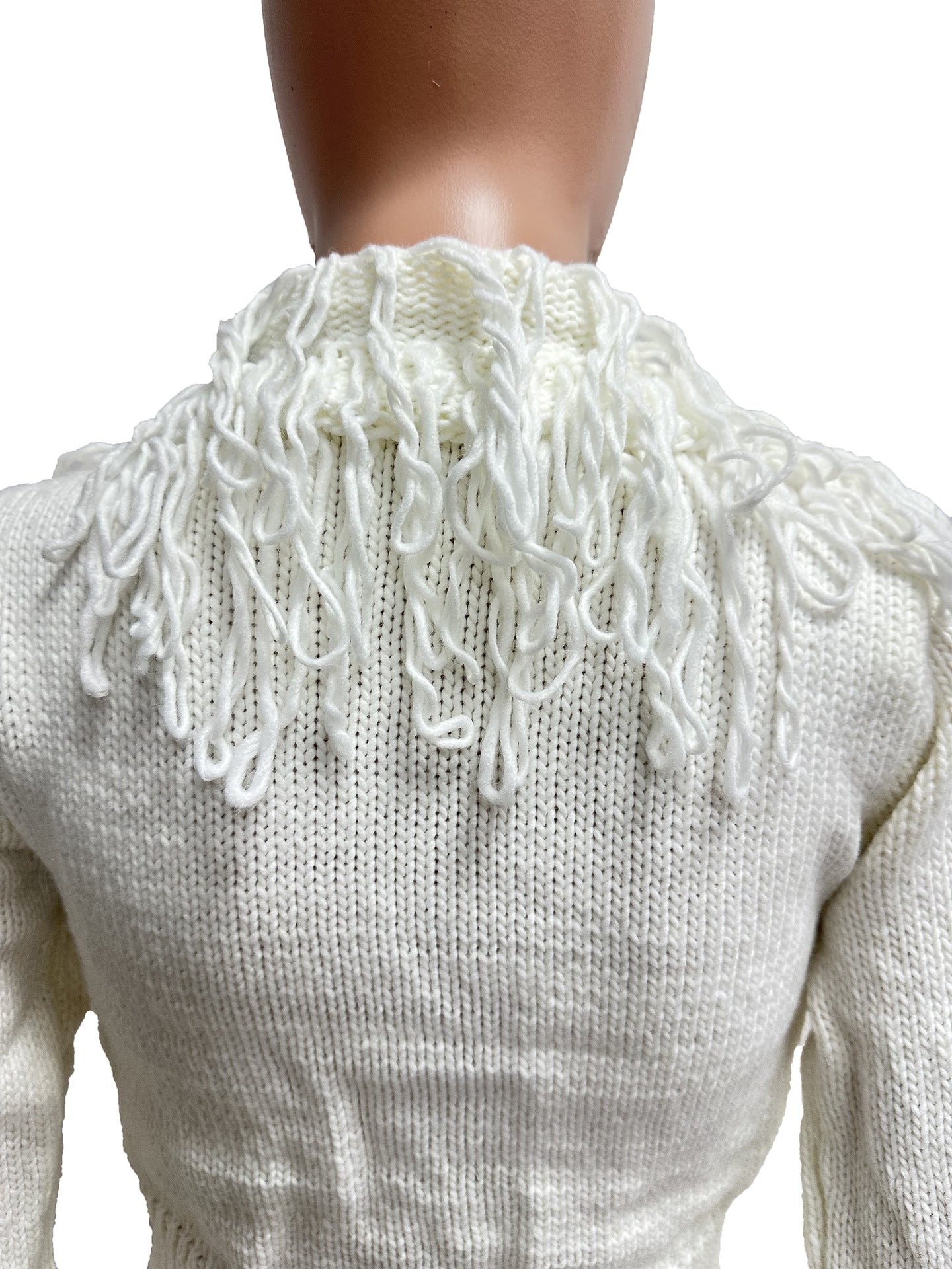 Autumn & Winter Knitted Crochet Fringe Lace-Up Long Sleeve Bodycon Skirt Set