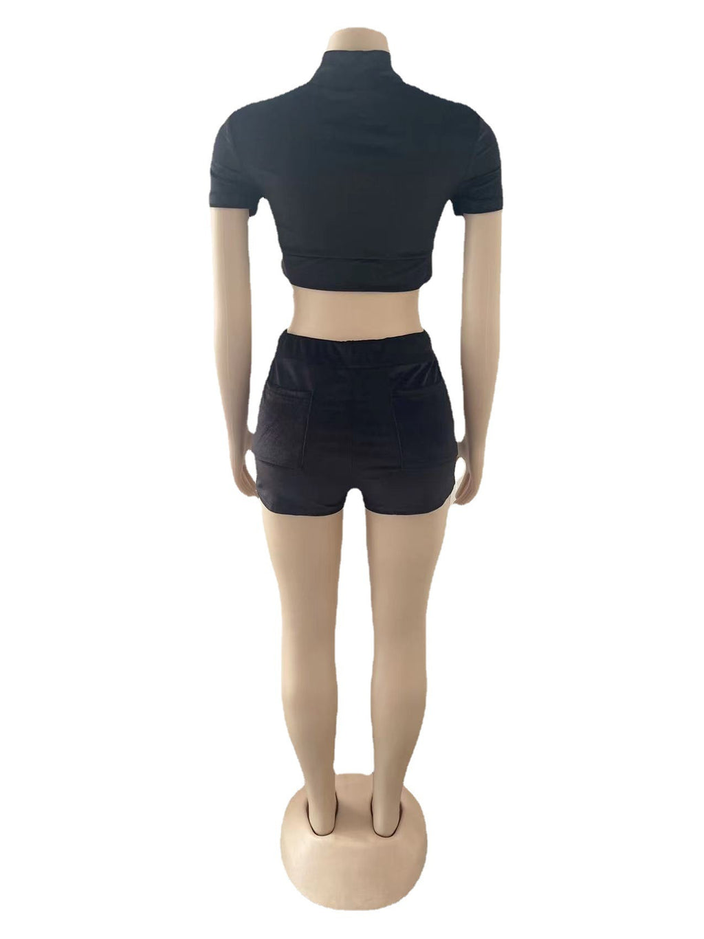 Women's Fashion Short Sleeve Velvet Fabric Two-Piece Shorts Set