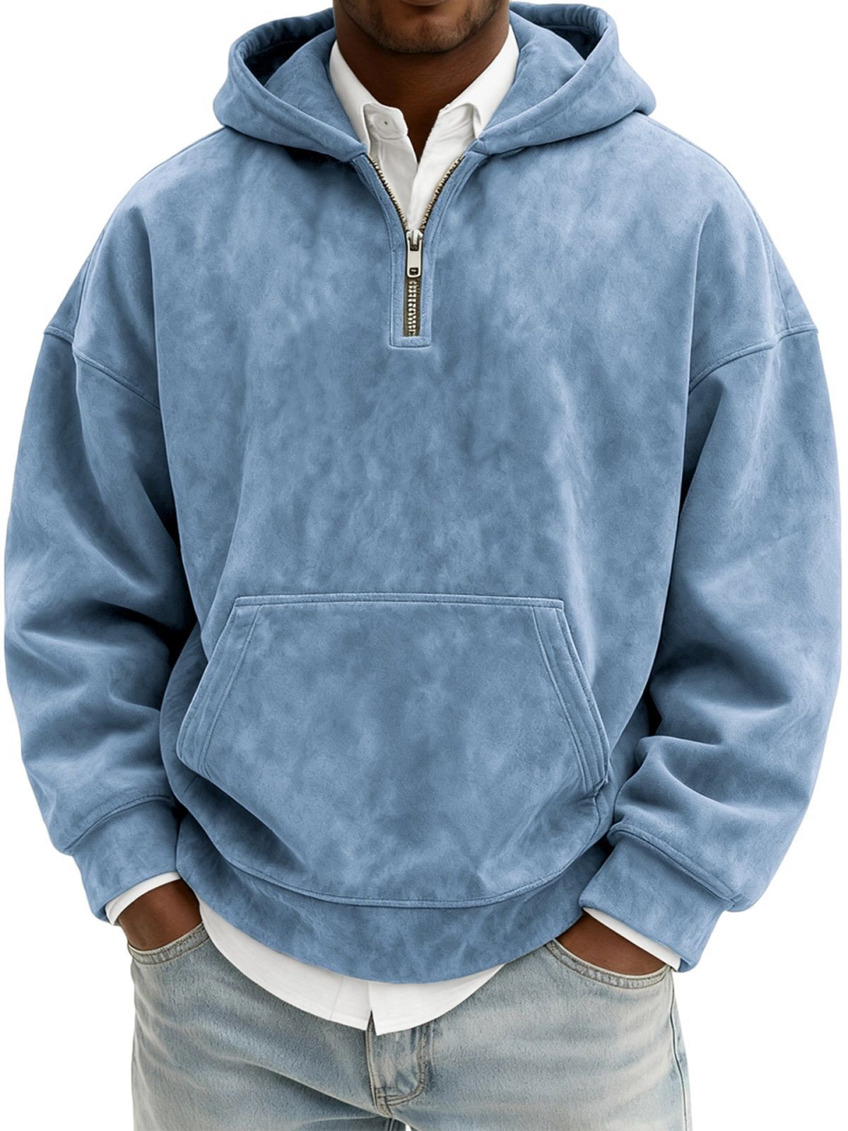 Hoodie Half Zipper Solid Color Loose Sweater