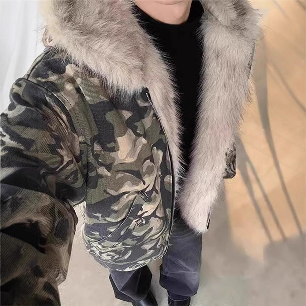 Men's Camo Fur Collar Hooded Jacket - Thickened Winter Coat