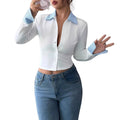 Women's Slimming Lapel Long Sleeve Fake Two-Piece Shirt