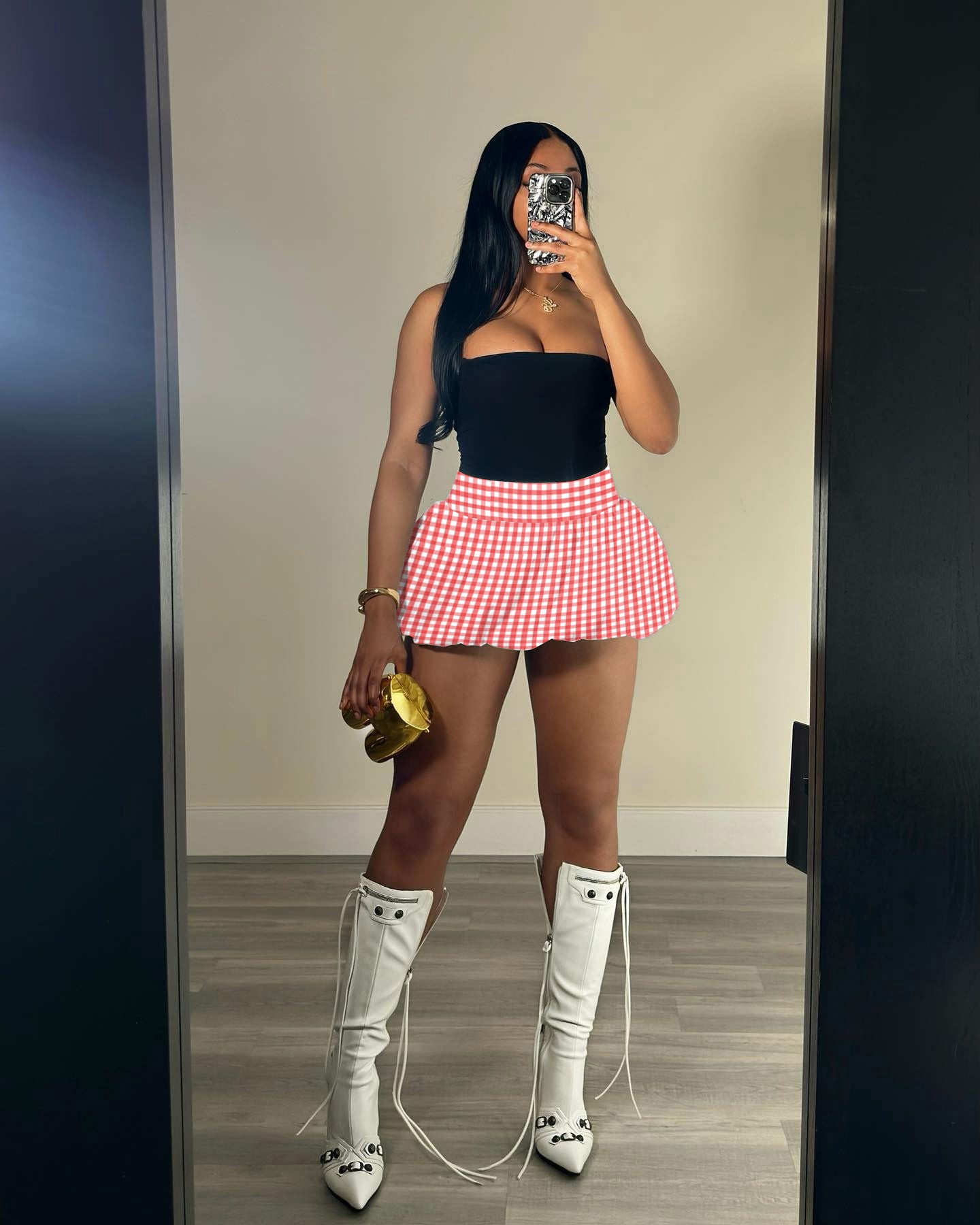 Women's Solid Stretch Bubble Skirt — Pleated Mini Skirt