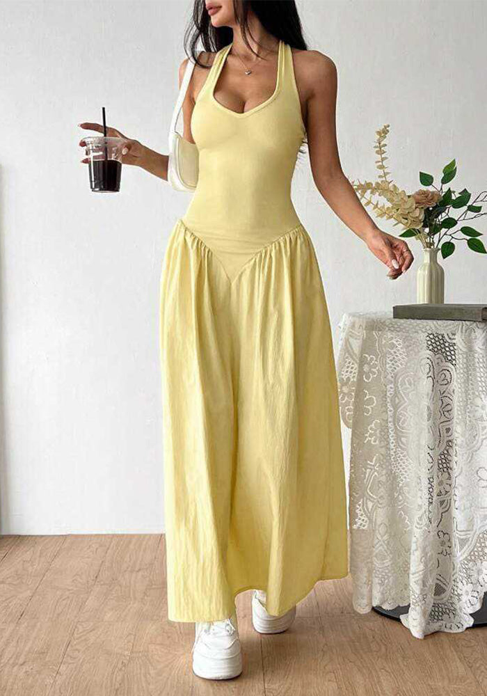 Women summer Halter Neck V Neck Backless ruffled sexy dress