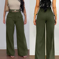 High-Rise Wide-Leg Pocket Decoration Loose Casual Pants