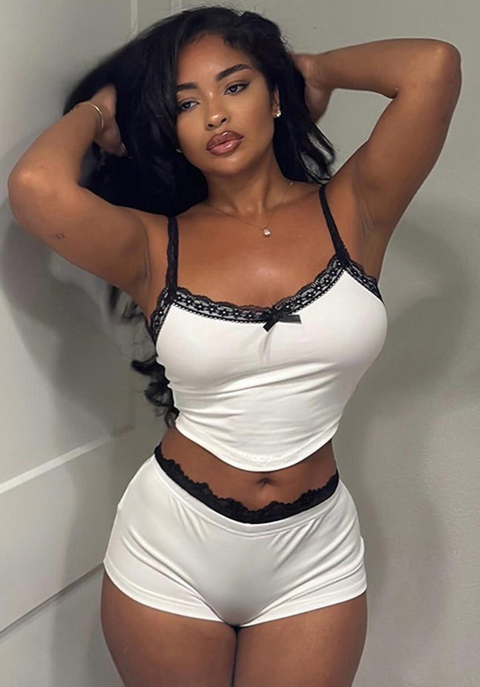 Women Summer Lace Camisole Top Low Waist Shorts Loungewear Set - Infinite Luxe