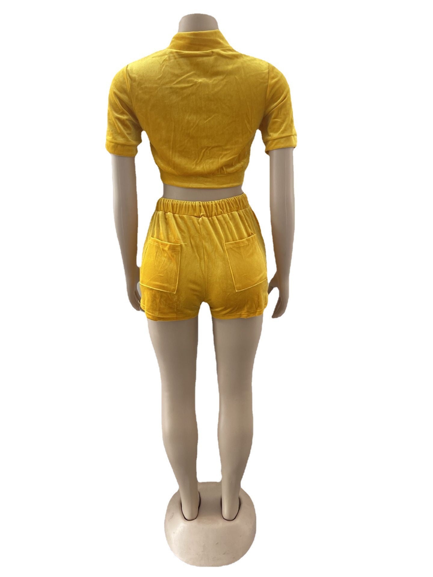 Women's Fashion Short Sleeve Velvet Fabric Two-Piece Shorts Set
