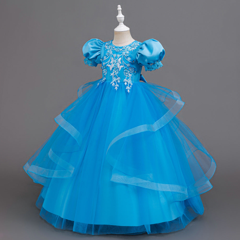 Kids Summer Beaded Wedding Princess Flower Girl Dress