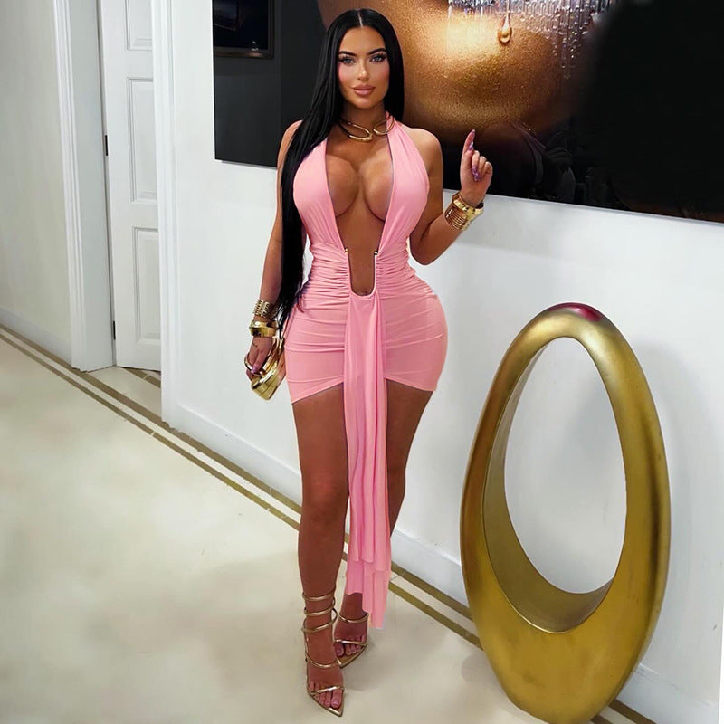Women Halter Neck Lace-Up Backless Bodycon Dress