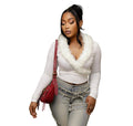 Women Fur Collar Long-Sleeved Sexy Top