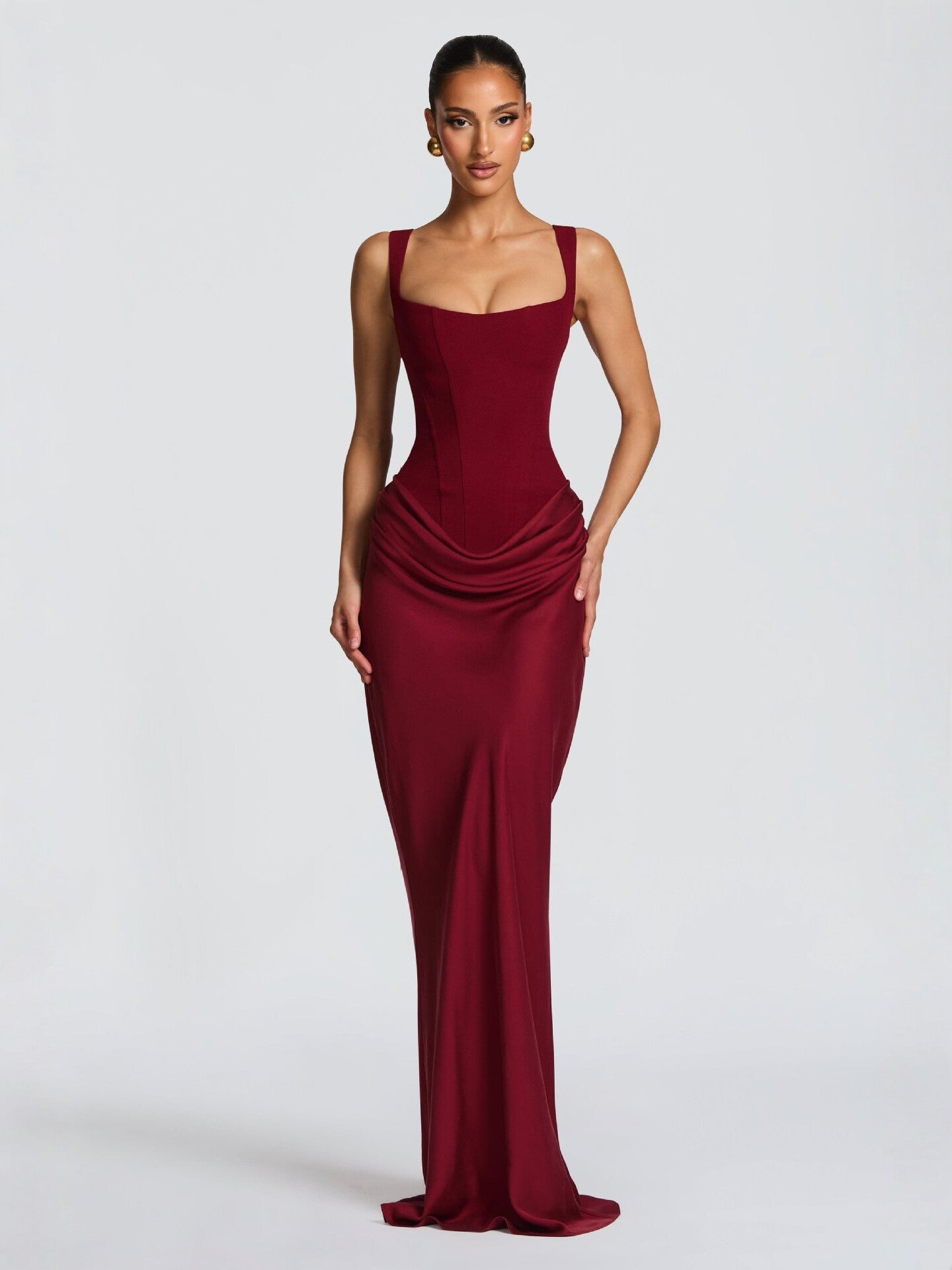 Women Spring Color Square Neck Sleeveless Patchwork Pleated Sexy Bodycon Dress