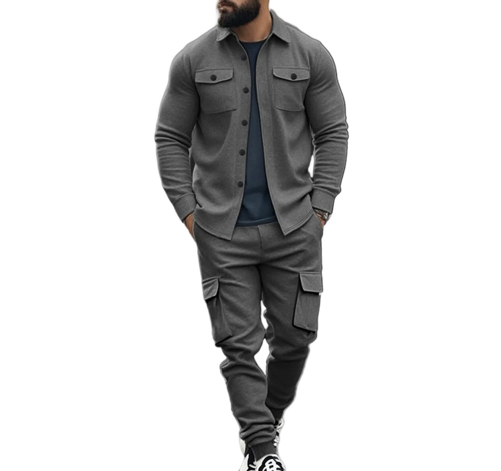 Men's Velvet Cargo Two-Piece Set - Luxury Jacket & Pants
