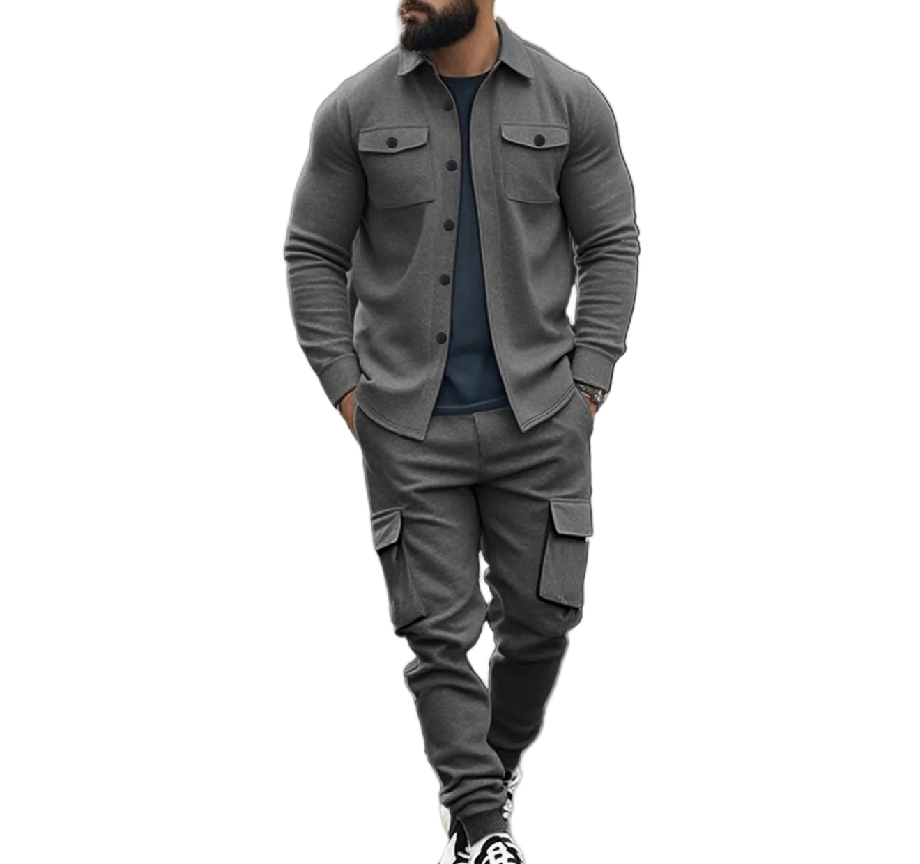 Men's Velvet Cargo Two-Piece Set - Luxury Jacket & Pants