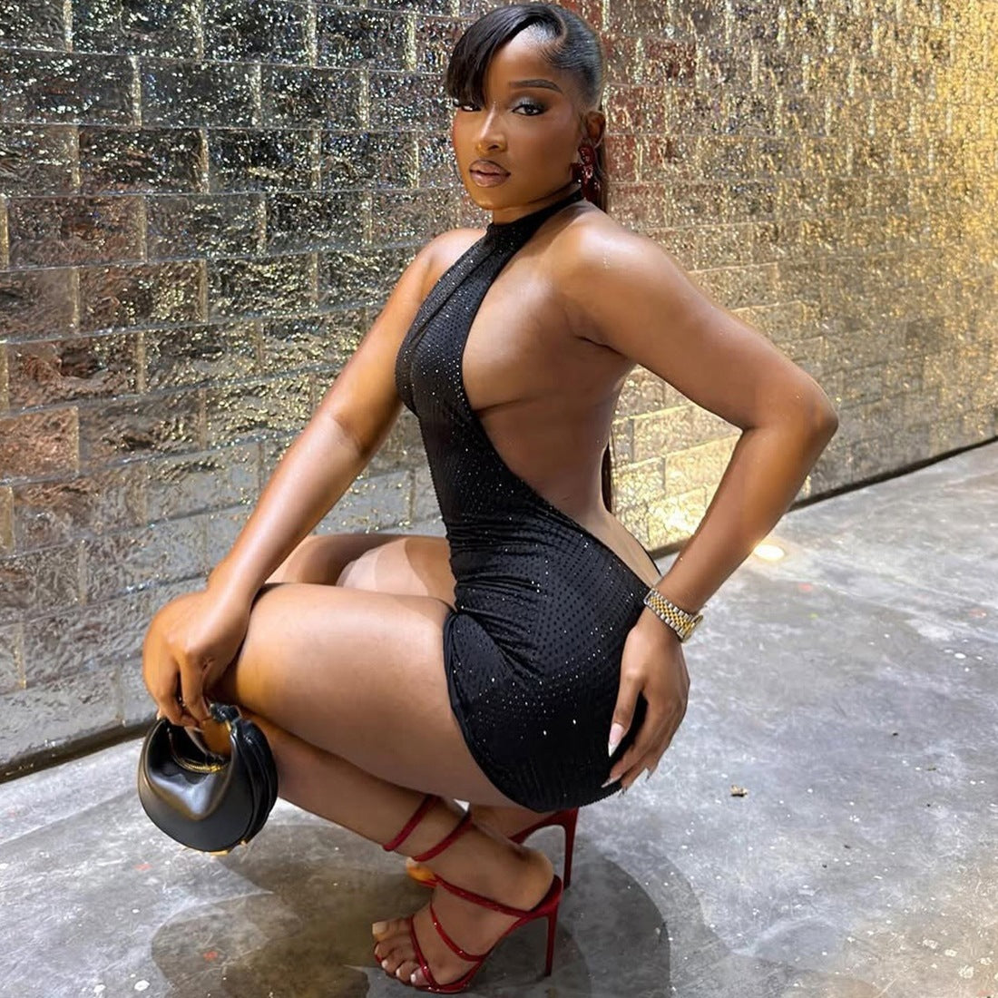 Women's Spring Sexy Low Back Halter Neck Tight-Fit Romper