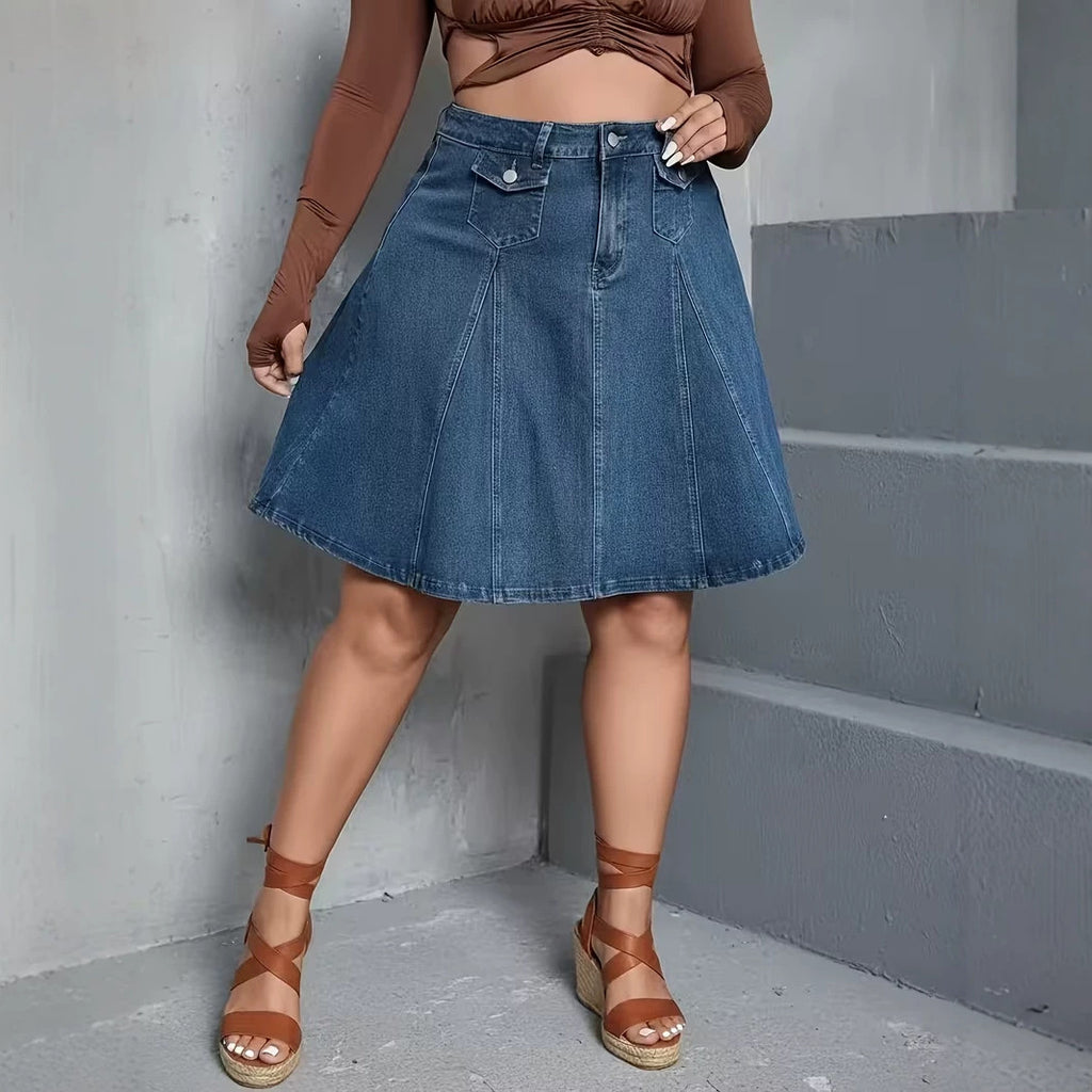 Summer Plus Size Women's Mid Waist Denim Skirt