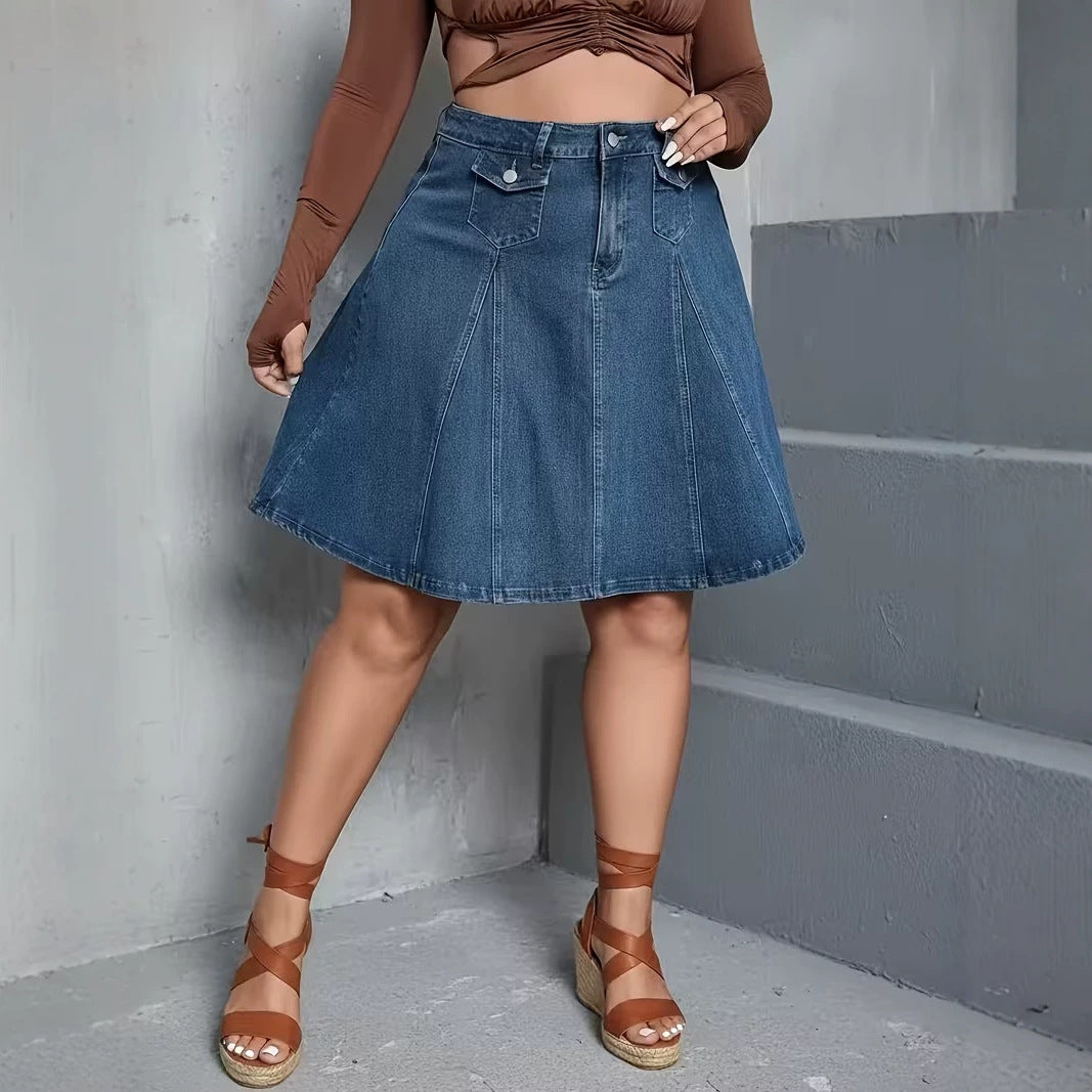 Summer Plus Size Women's Mid Waist Denim Skirt