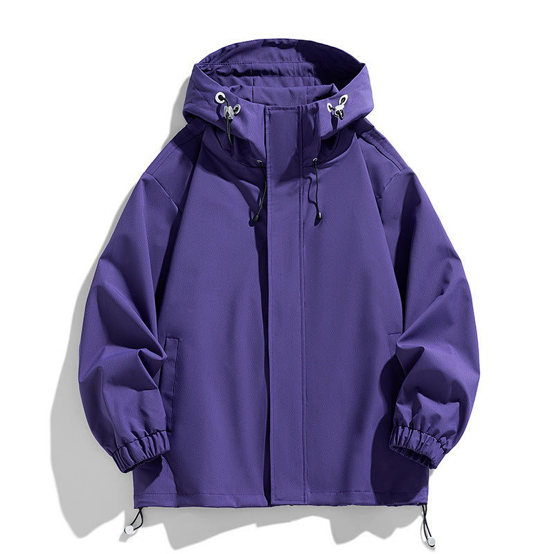 Men's Sports Casual Shell Jacket Solid Color Loose Hooded Climbing Jacket