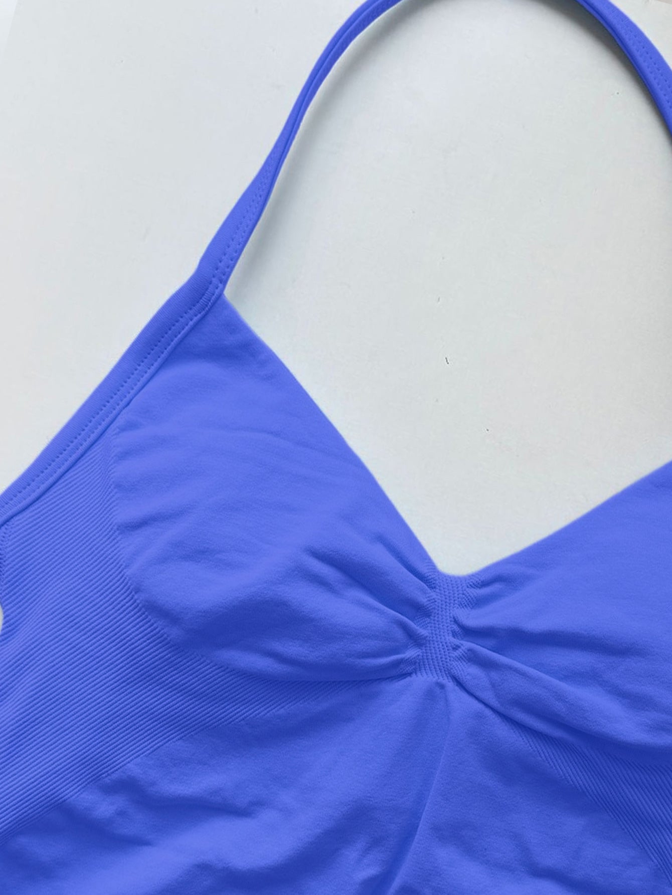 Women Stretch Halter Neck Tank with Bra Pads Seamless Yoga Fitness Two-Piece Set
