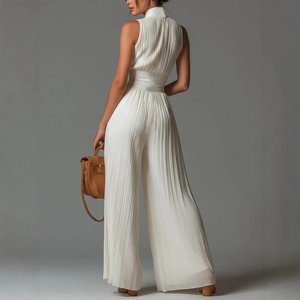 Women's Fashion Sexy Pleated Halter Neck Wide Leg Jumpsuit