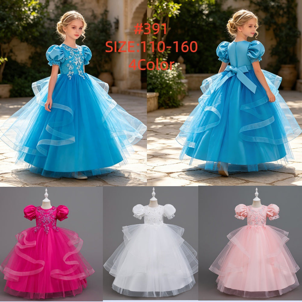Kids Summer Beaded Wedding Princess Flower Girl Dress