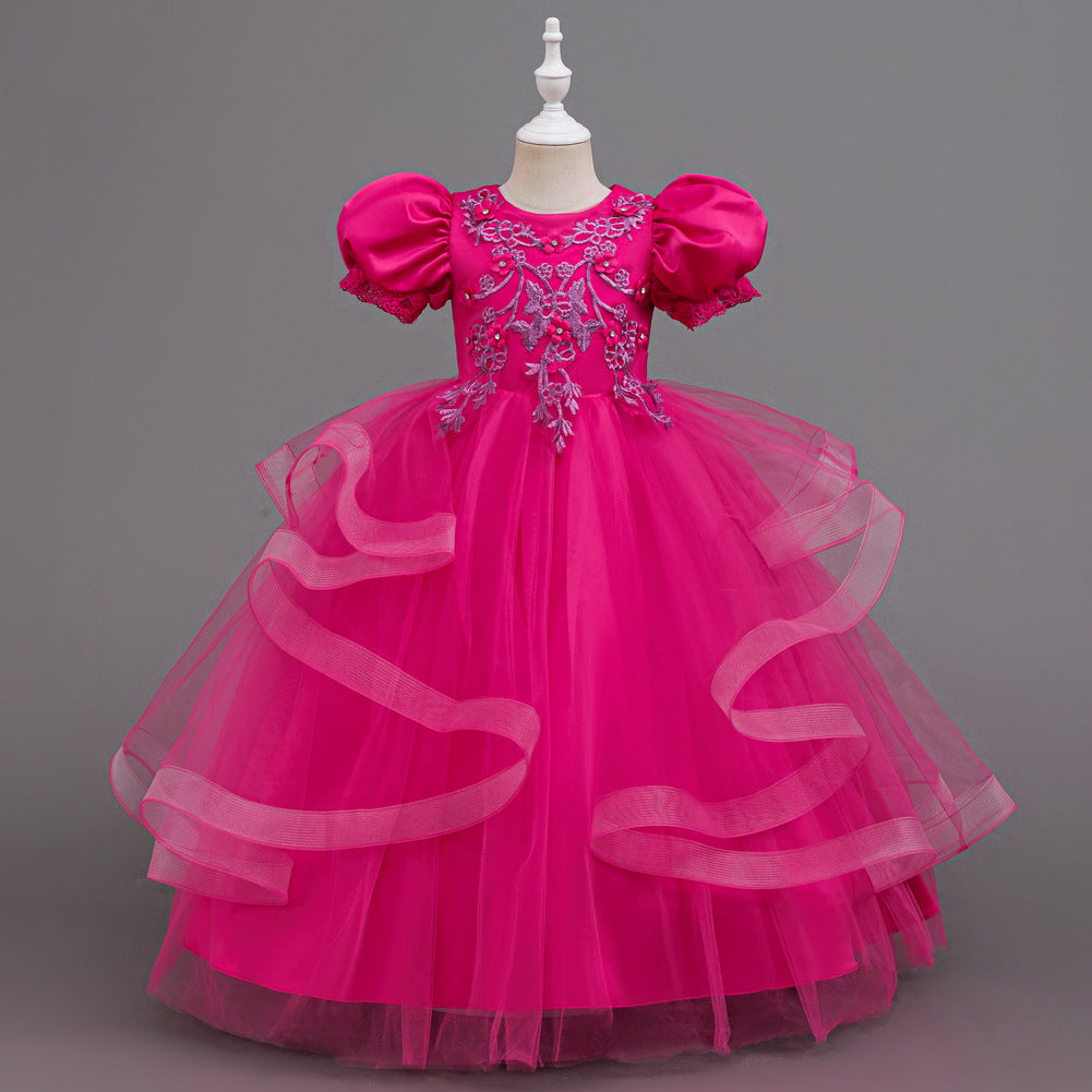 Kids Summer Beaded Wedding Princess Flower Girl Dress