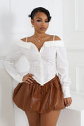 Women Turndown Collar Shirt Long-Sleeved Off-Shoulder Shirt