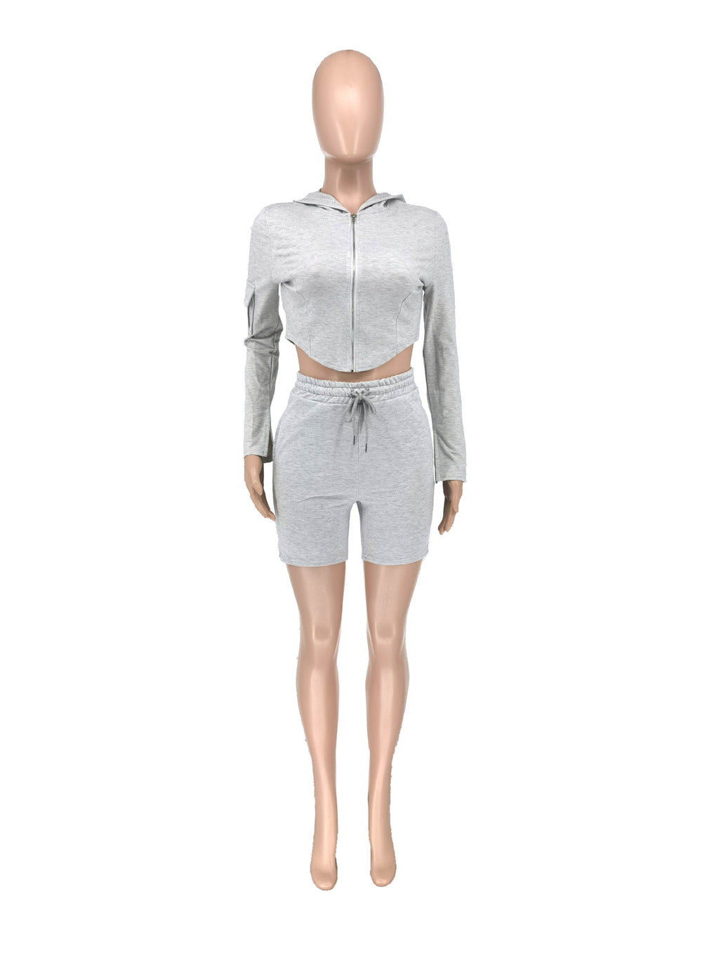 Women Casual Long Sleeve Top And Pocket Cargo Sports Shorts 2-Piece Set