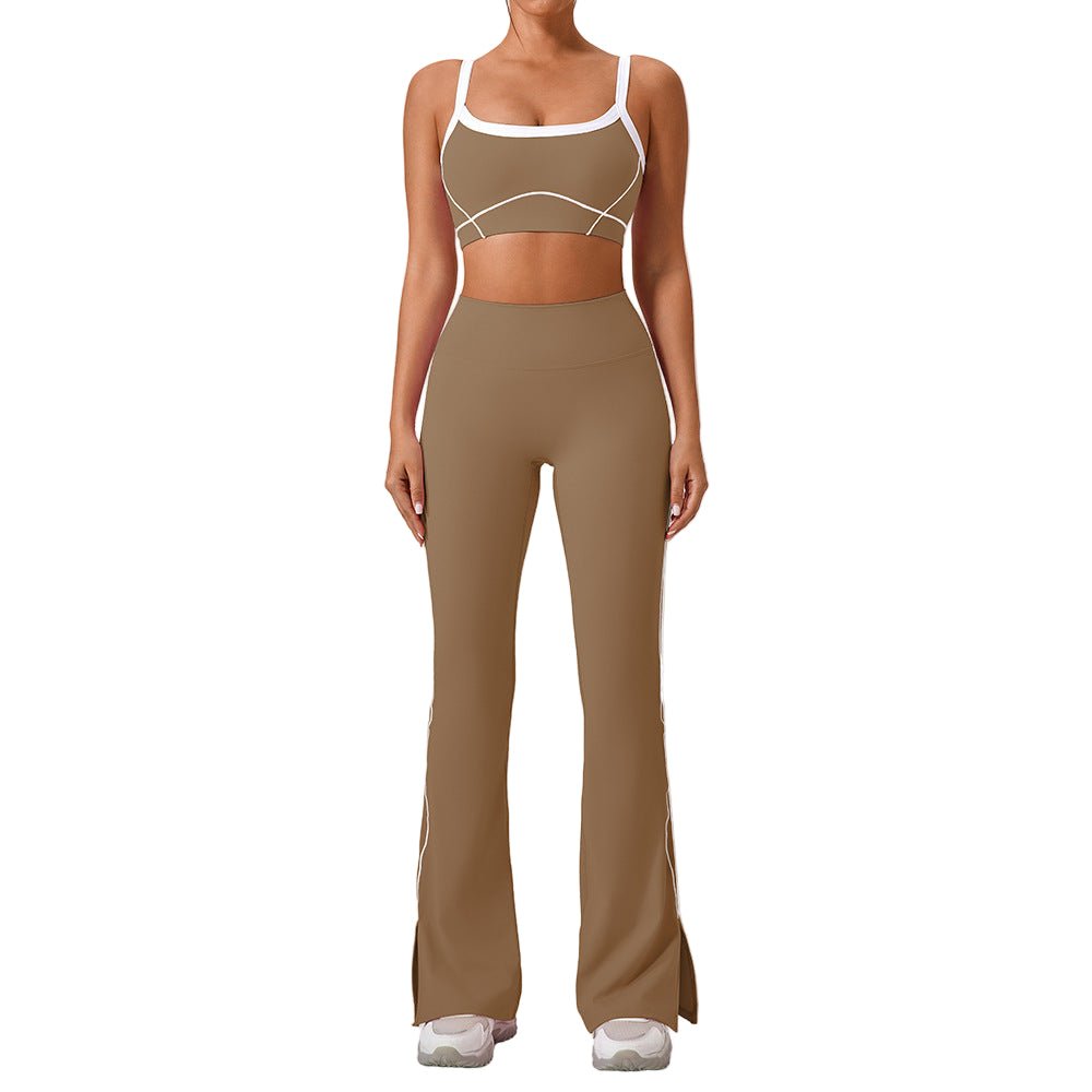 Women's Contrast Color Yoga Suit - Spaghetti Strap Fitness Set