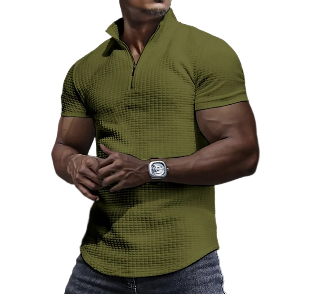 Men's Zipper Collar T-Shirt - Smart Casual Short Sleeve Top