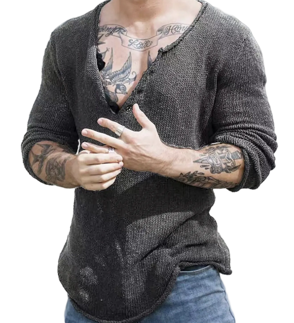 Men's Knit V-Neck Top - Classic Layering Essential