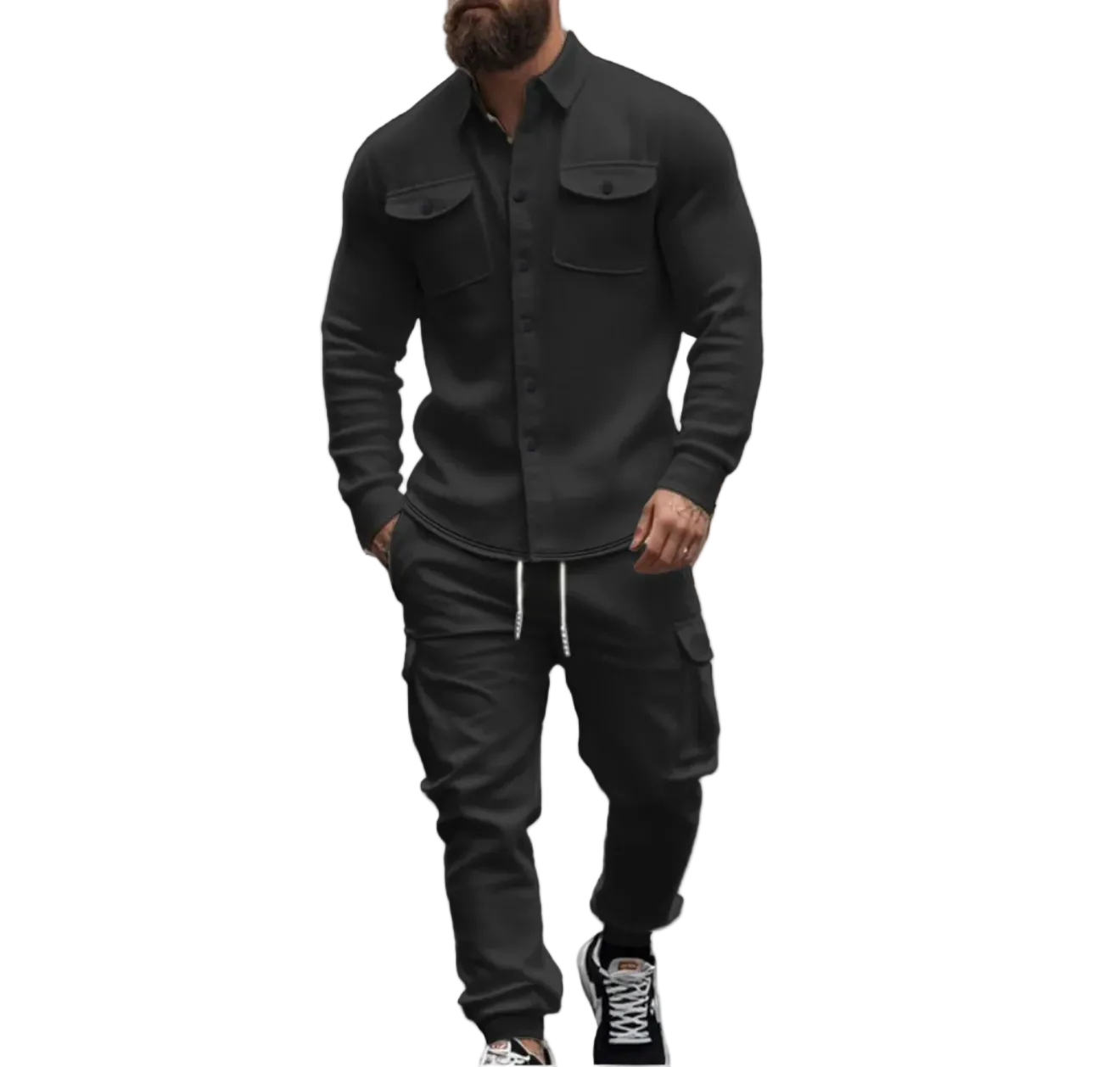 Men's Velvet Cargo Two-Piece Set - Luxury Jacket & Pants
