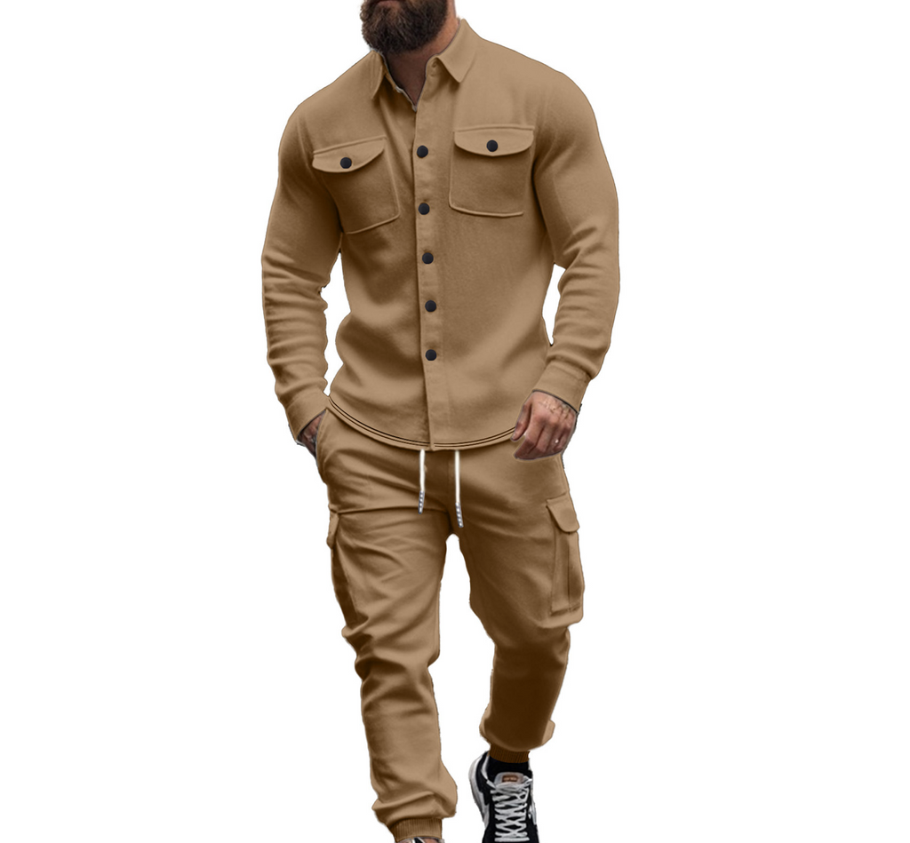 Men's Velvet Cargo Two-Piece Set - Luxury Jacket & Pants