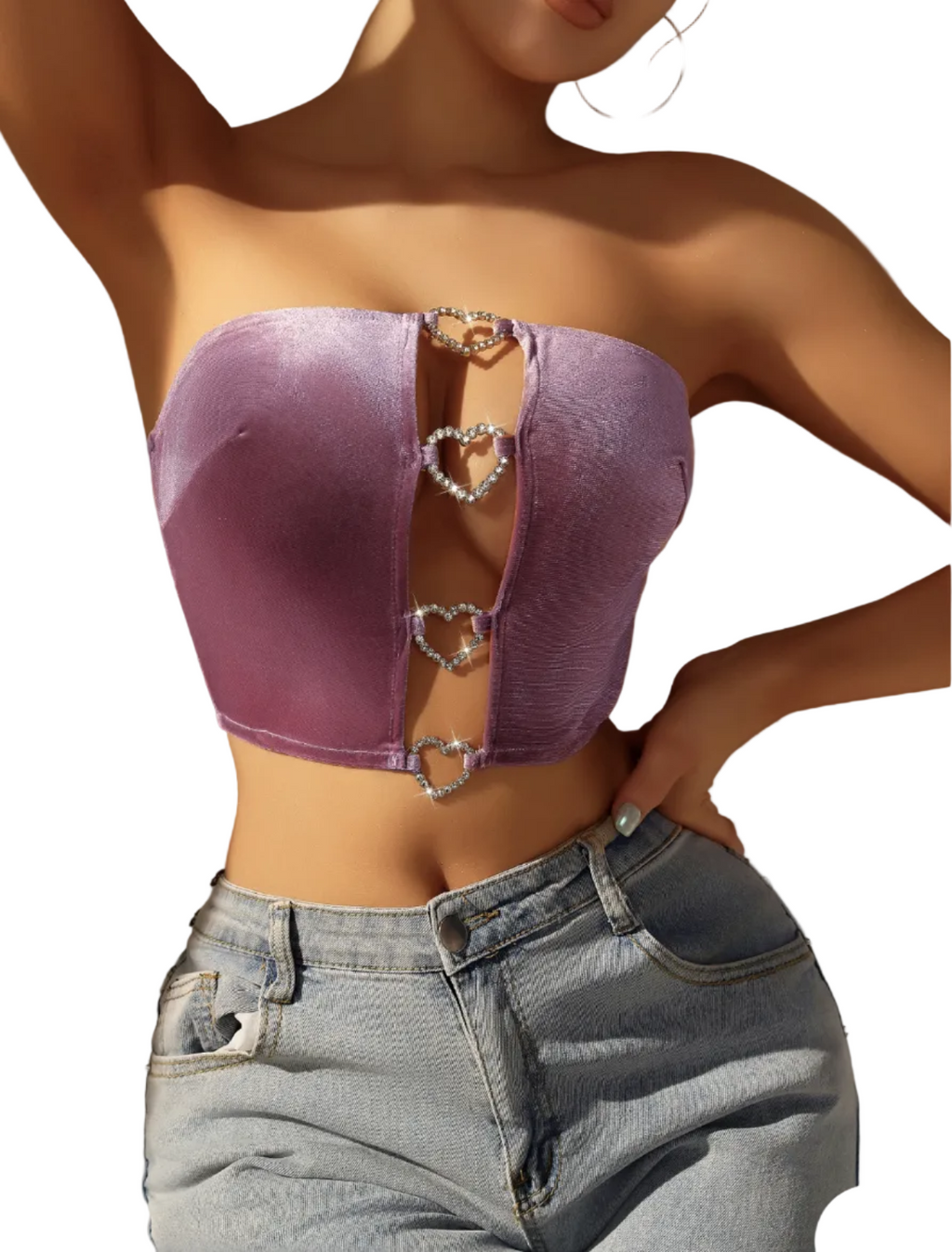 Women Heart Shaped Diamond Sexy Strapless Basic Top