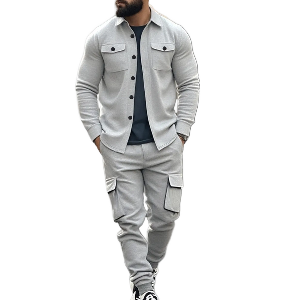 Men's Velvet Cargo Two-Piece Set - Luxury Jacket & Pants