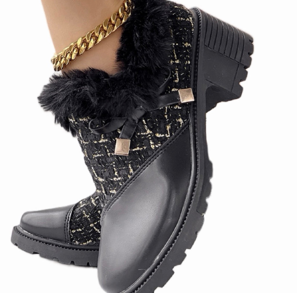 Women's autumn shoes thick heels and plaid patchwork leather shoes