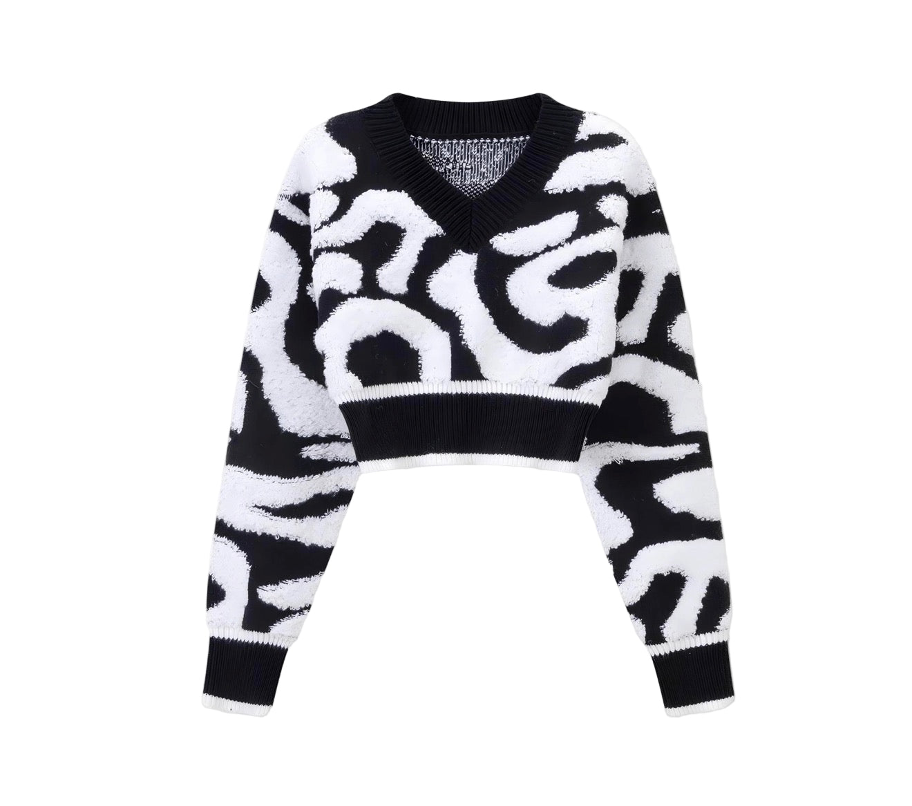 Autumn Women's Fashion Sweet Color Block Low Cut V-Neck High Waist Knitting Top
