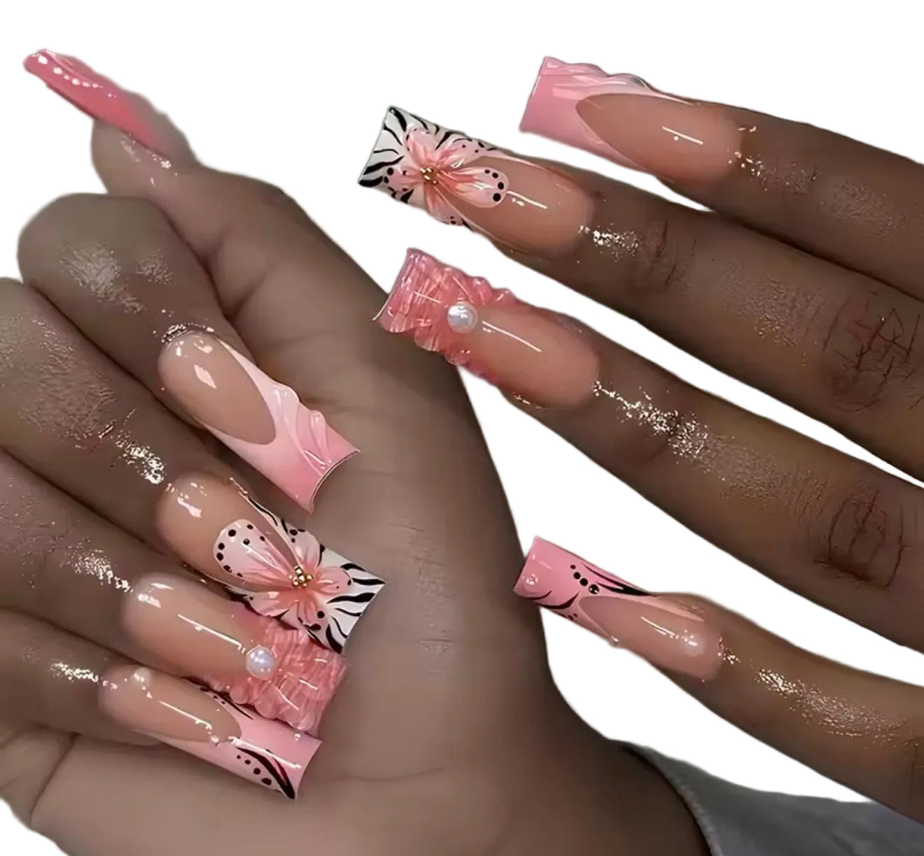 Foral French Coffin Press-On Nails – 24-Piece Wearable Nail Tips