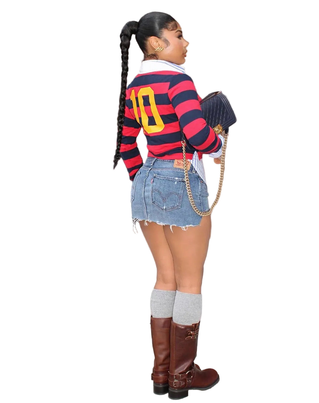 Women Casual Striped Color Block Turndown Collar Polo Top