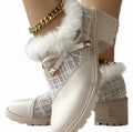 Women's autumn shoes thick heels and plaid patchwork leather shoes