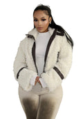 Women Casual Winter Fur Collar Patchwork Pu-Leather Coat