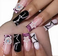 Y2K Star Glitter Long Square Press-On Nail Set – 24pcs Black & Pink Gel Fake Nails