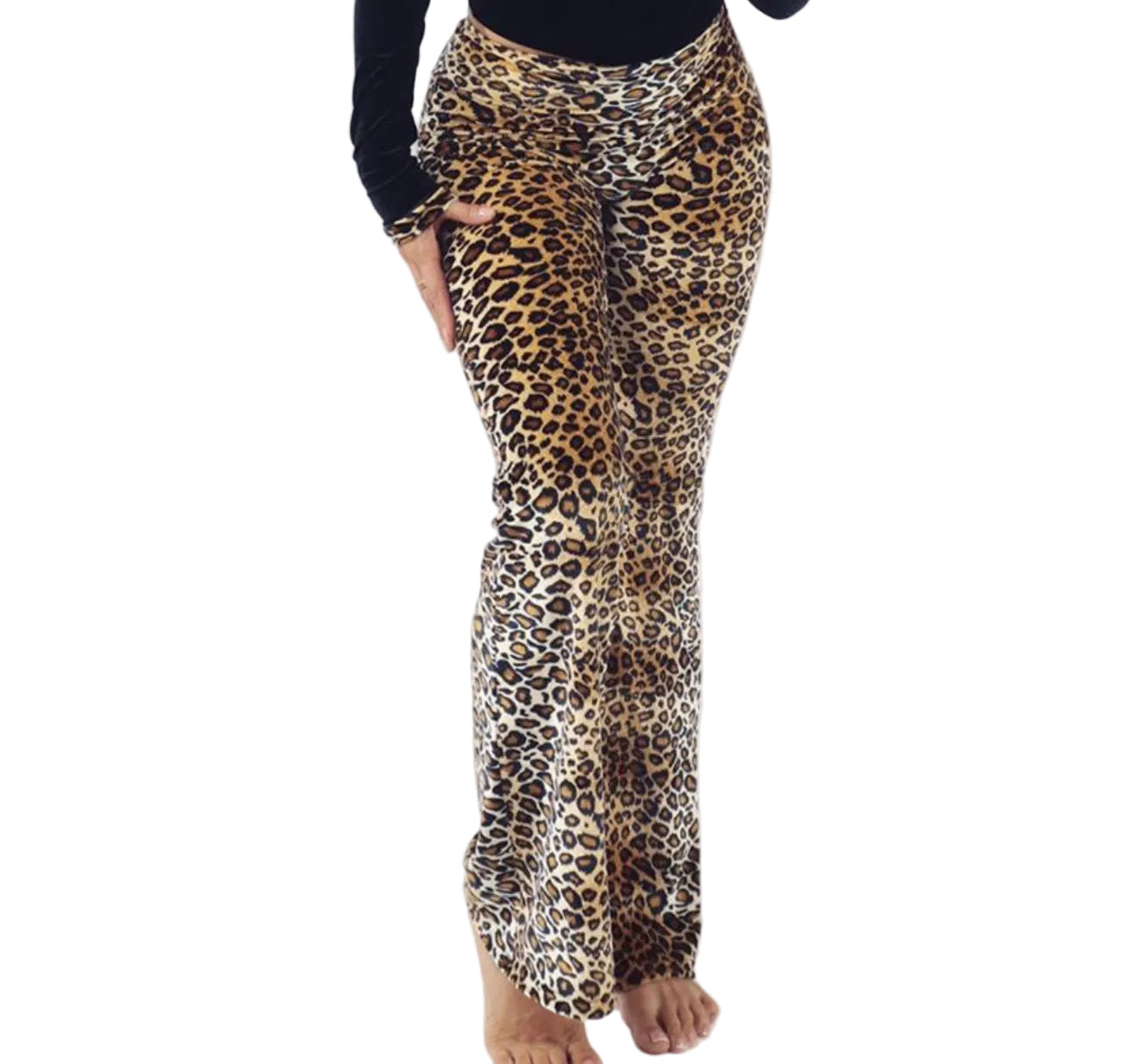 Women Winter Leopard Print Bell Bottom Pants